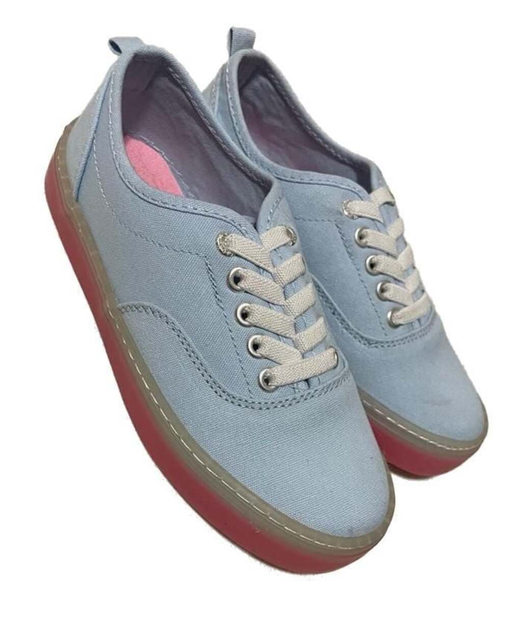 Old Navy Girls Light Blue Canvas Lace-Up Sneakers with Pink Glow Sole